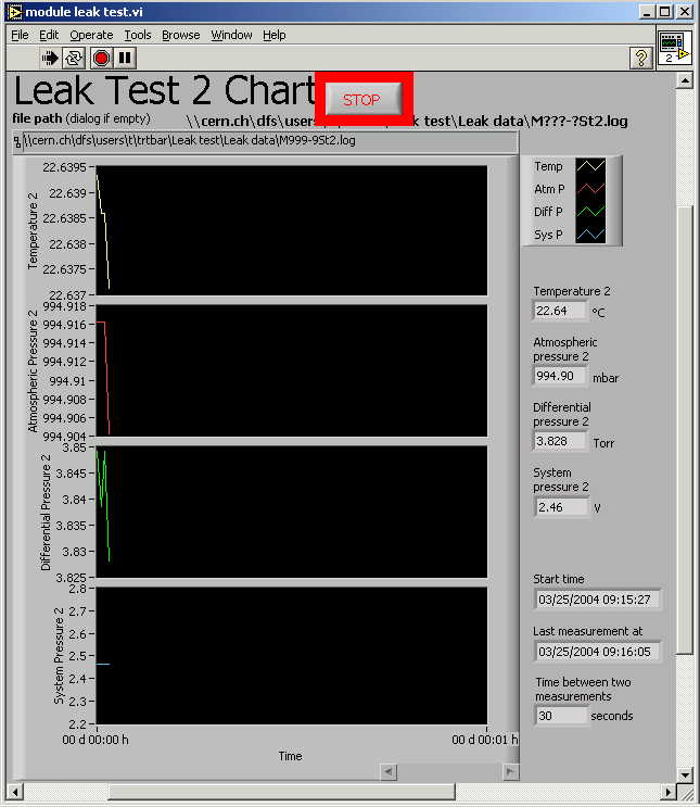 Press the "STOP" button to stop the data logger